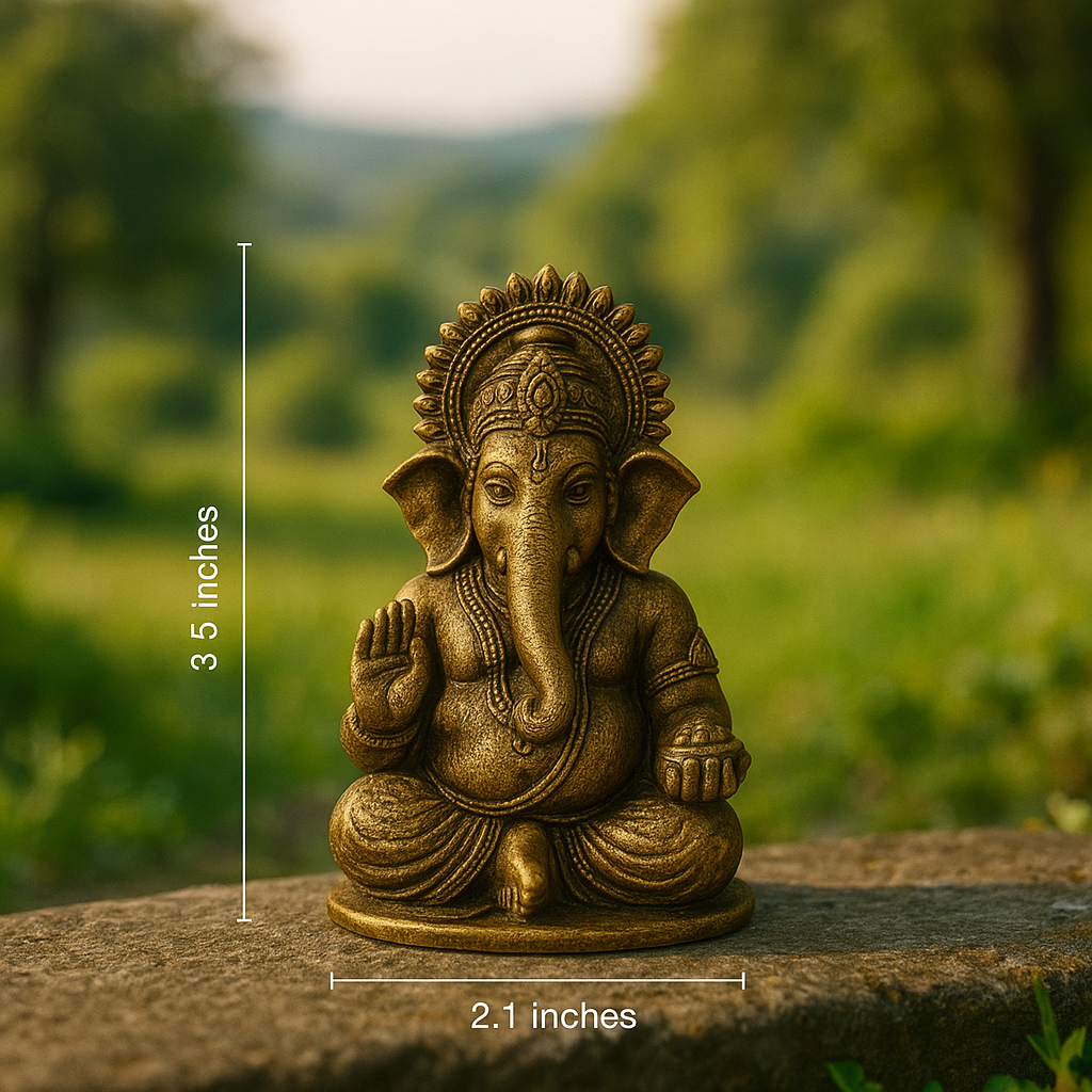 Ganesh Idol – Antique Gold Finish | Decorative Statue for Car, Home, Office & Gifting