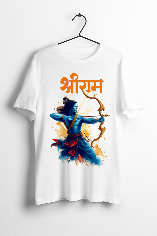 Jai Shree Ram Printed Polyester T-Shirt for Men – Lord Ram Archery Design – Stylish Hindu Mythology Graphic Tee | Round Neck